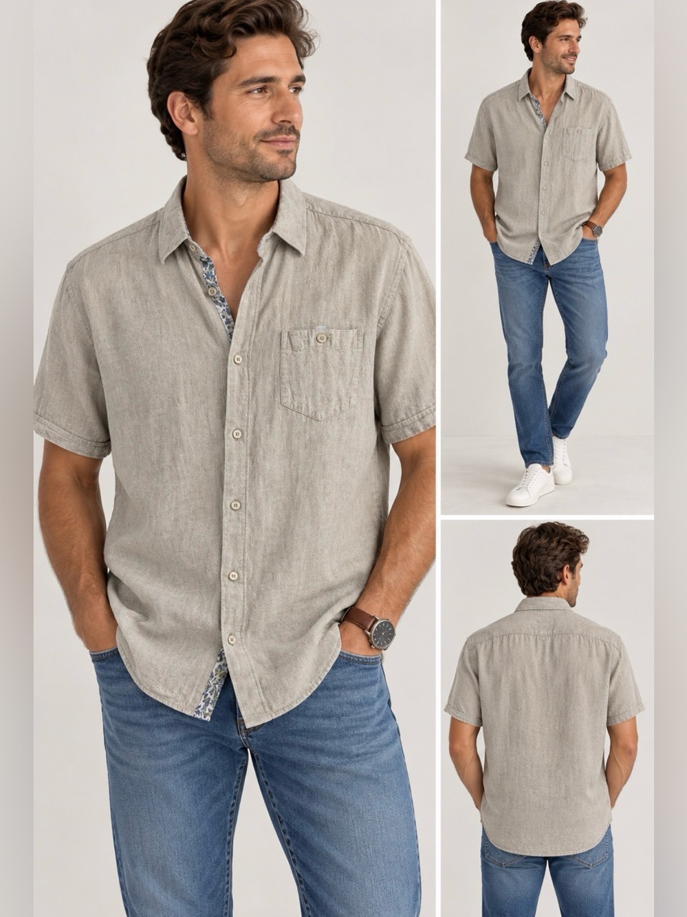 Public Beach Men’s XL Linen Blend Short Sleeve Shirt Beige